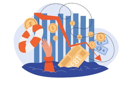 Throwing a lifebuoy to person drowning in debtのイラスト素材