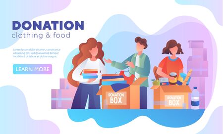 Charity with donations of clothing and foodのイラスト素材