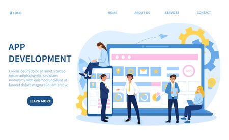 App development with various coders in discussionのイラスト素材