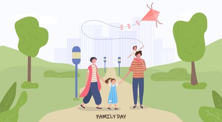 Young family enjoying Family Day in the parkのイラスト素材