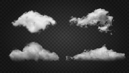 Realistic fluffy white textured clouds on blackのイラスト素材