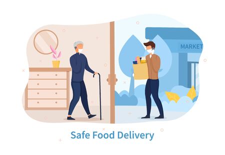 Safe food delivery during the Covid-19 pandemicのイラスト素材