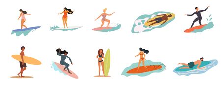 Collection of people in swimsuits doing activitiesのイラスト素材