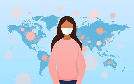 Coronavirus concept with girl wearing a maskのイラスト素材