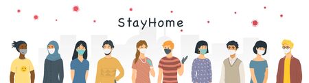 Panorama banner to Stay Home during Covid-19のイラスト素材