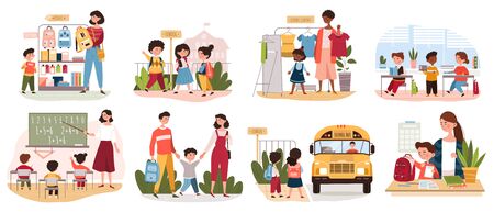 Eight different back to School scenariosのイラスト素材