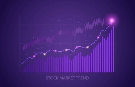 Increasing upward stock market trend with fluctuating purple electronic graph showing growing value in a financial and economic concept, colored vector illustrationのイラスト素材