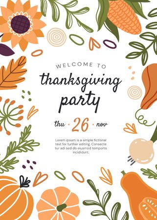 Thanksgiving party invitation for November 26thのイラスト素材