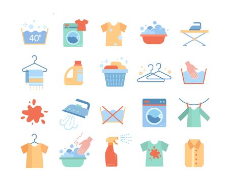 Large set of laundry or washing iconsのイラスト素材