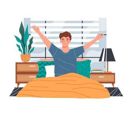 Healthy young man waking up in the morningのイラスト素材