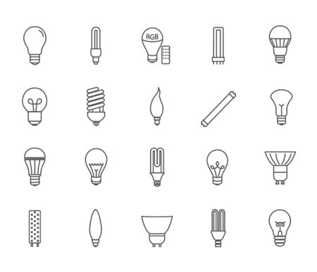 Collection of black and white lamp or globe icons with assorted shaped light bulbs for use as design elements, vector illustrationのイラスト素材