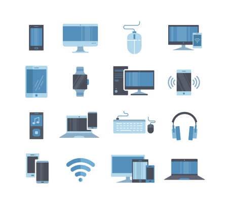 Large collection of blue toned digital devices