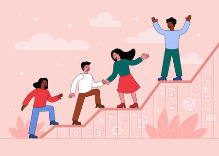 Vector illustration of young multiracial men and women