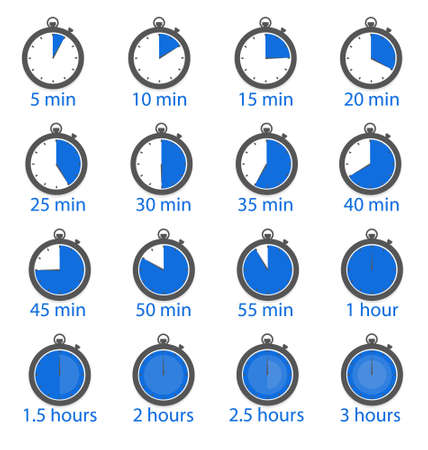 Set of clocks showing passing minutes and hours