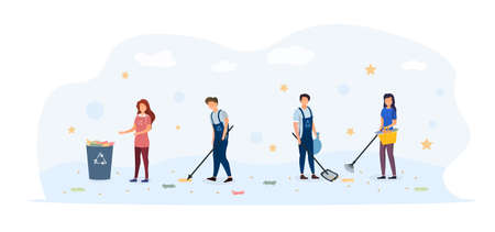 Volunteers cleaning the streetのイラスト素材