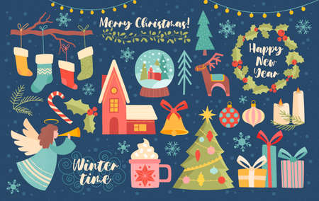 Large collection of Christmas design elementsのイラスト素材