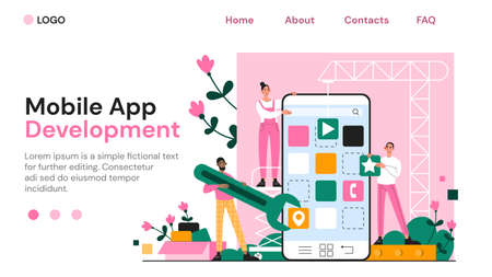 Mobile app development by a team of codersのイラスト素材