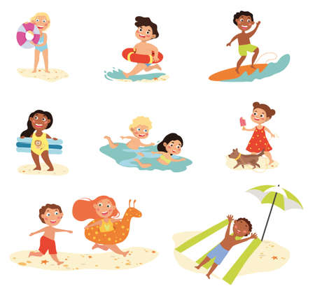 Set of nine assorted kids summer activitiesのイラスト素材