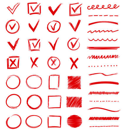 Large set of red doodles or scribblesのイラスト素材