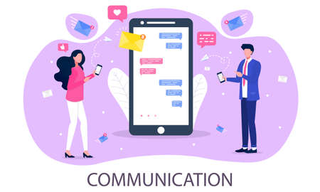 concept of sending messages by smartphoneのイラスト素材