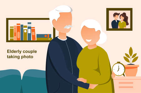 Vector illustration portrait of elderly couple