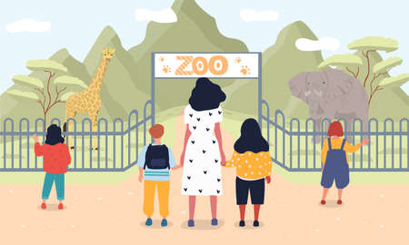 Vector illustration of children at zoo