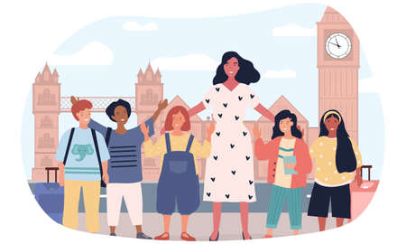 illustration of children on excursion in Londonのイラスト素材