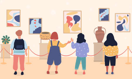 illustration of children on excursion in museumのイラスト素材