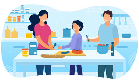 Vector illustration of family cooking in kitchenのイラスト素材