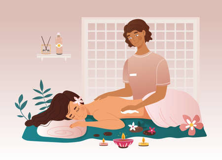 Woman having a massage treatment in a spaのイラスト素材