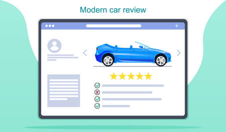 Online modern car review on digital deviceのイラスト素材