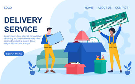 Delivery Service concept with workmen and cartonsのイラスト素材
