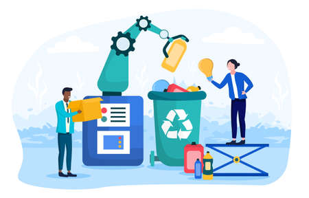 Garbage disposal by robot in recycling binのイラスト素材