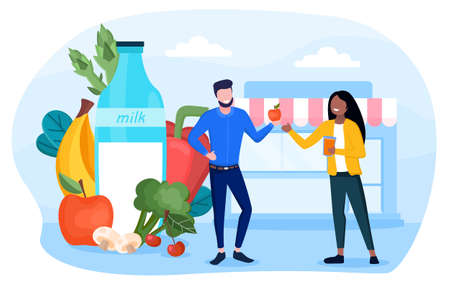 Healthy food concept with fresh fruit and veggiesのイラスト素材