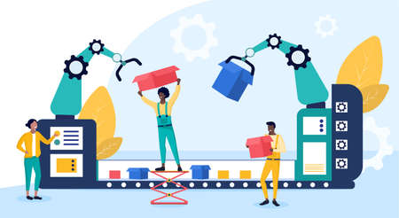 Automated packing of goods by robotsのイラスト素材