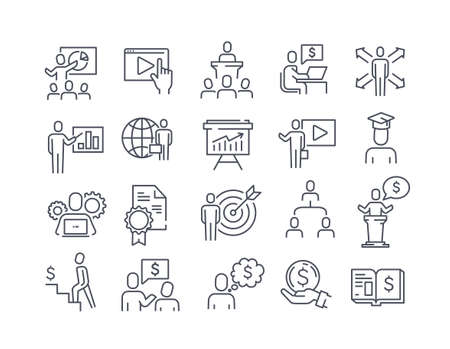 Set of black and white business training iconsのイラスト素材