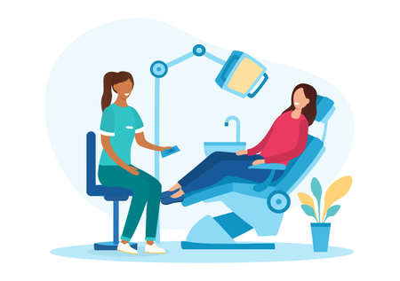 Woman patient in a dentists chairのイラスト素材