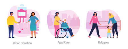 Volunteer Assistance concept with helpersのイラスト素材