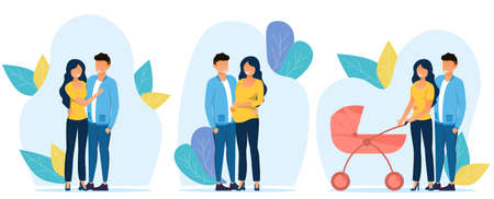 3 illustrations showing scenes from the couple s lifeのイラスト素材