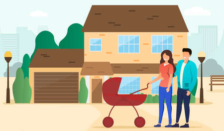 Happy parents walkingのイラスト素材