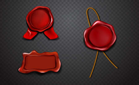 Three red stamps of approval in sealing waxのイラスト素材