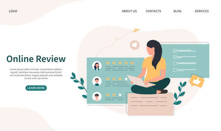 Young woman completing an online reviewのイラスト素材