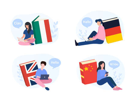 People learning a new language onlineのイラスト素材