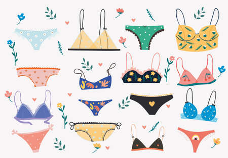 Set of colorful fashionable womens underwearのイラスト素材