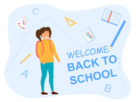 Back To School concept with happy schoolgirlのイラスト素材