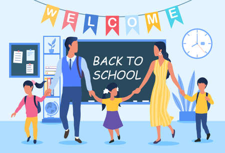 Back To School concept with young familyのイラスト素材
