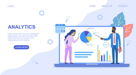 Analytics wed page template with businesspeopleのイラスト素材