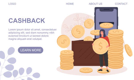 Cashback web page template with gold coinsのイラスト素材