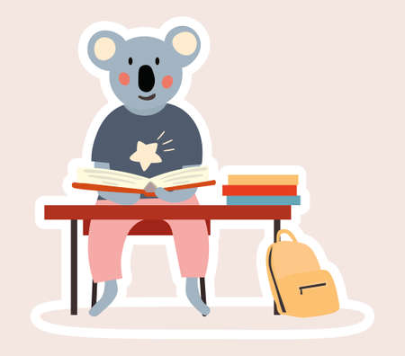 Cute little Koala bear student working at a deskのイラスト素材