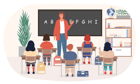 Young primary school kids in a lesson at schoolのイラスト素材